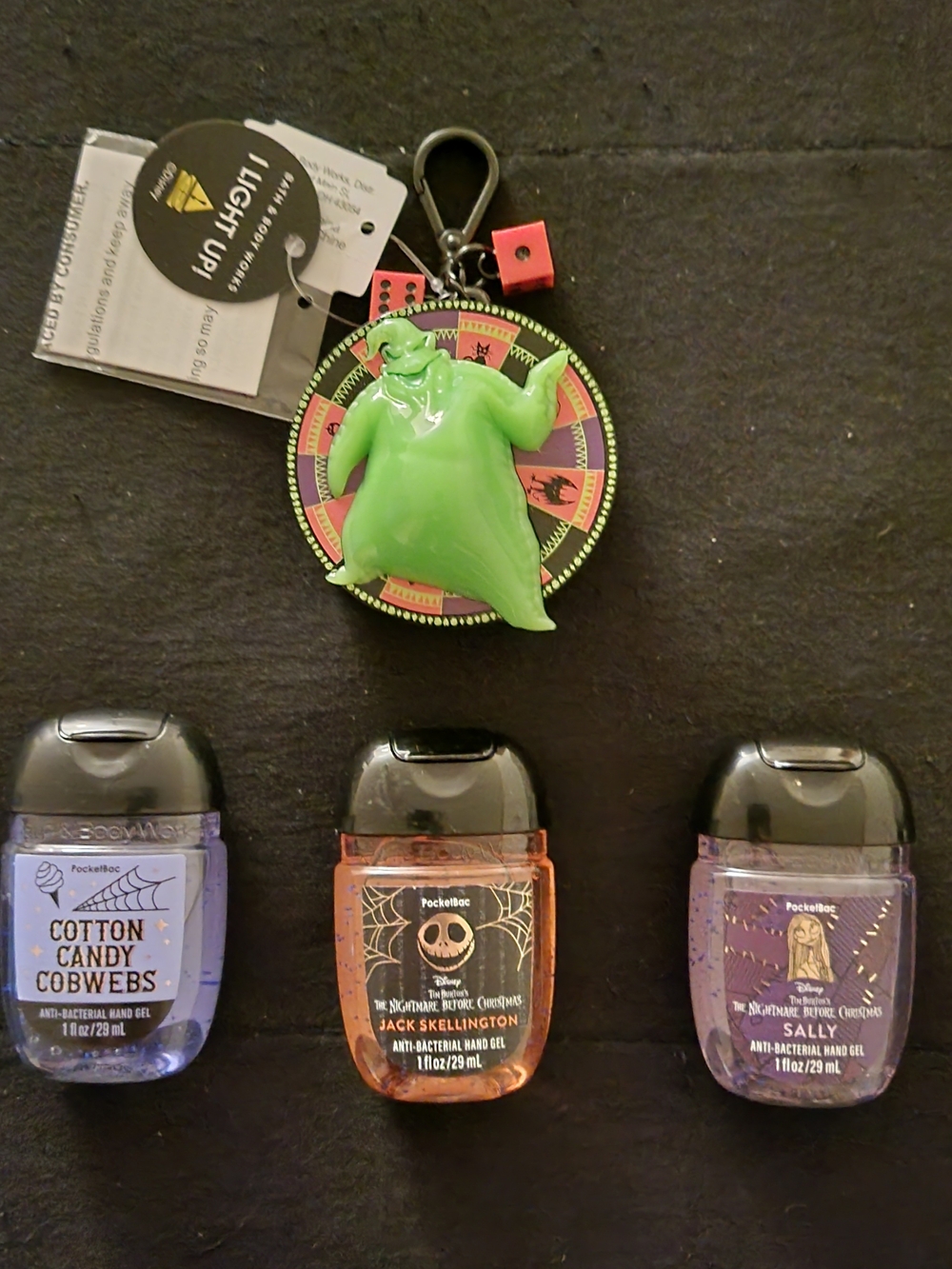 Bath&Body Works Nightmare Before Christmas Oogie Boogie Pocketbac & 3 Sanitizers